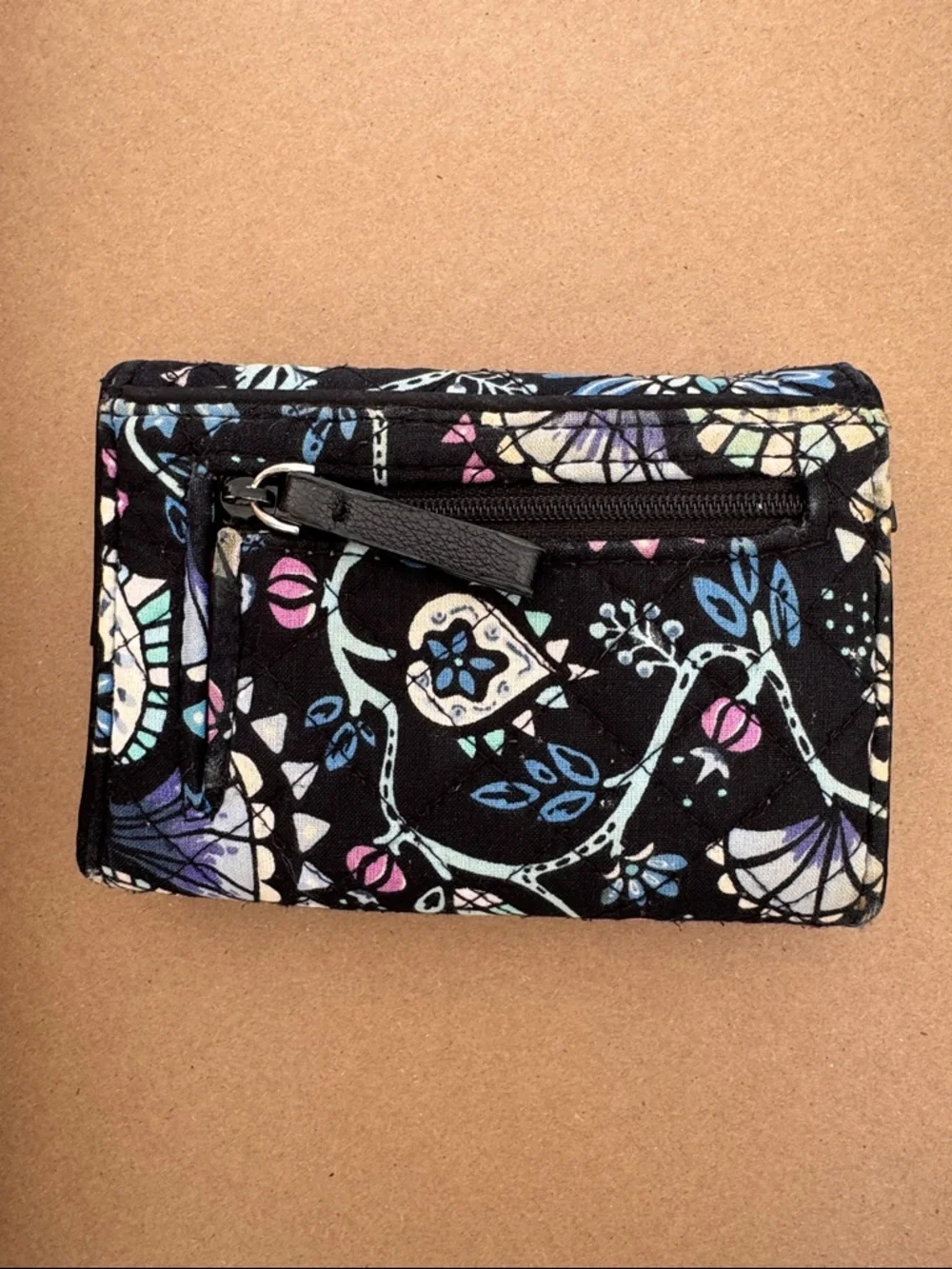 Vera Bradley Navy Floral Quilted Fold-Over Wallet with Purple & Teal Accents - Picture 2 of 12